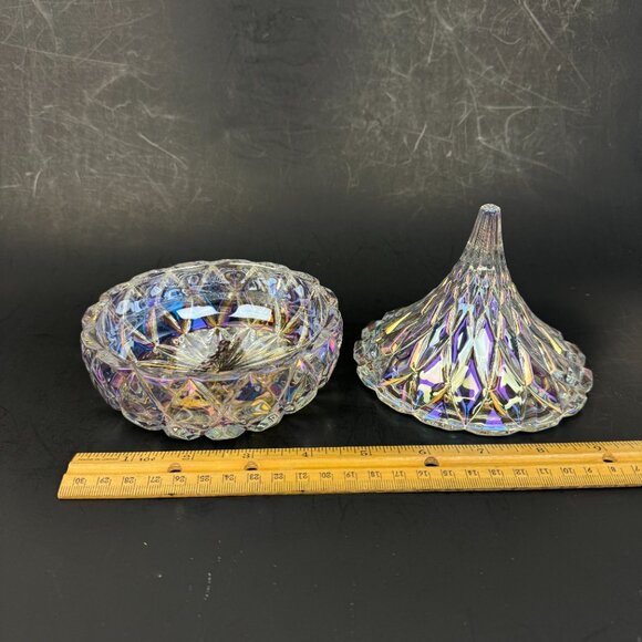 Clear Glass Iridescent Crystal Hershey Kiss Textured Trinket Candy Dish w Lid - Picture 4 of 16
